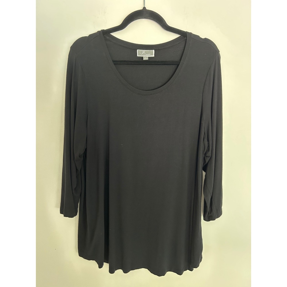 JM Collection Woman Black Scoop Neck Long Sleeve Top Plus Size 1X Rayon Spandex